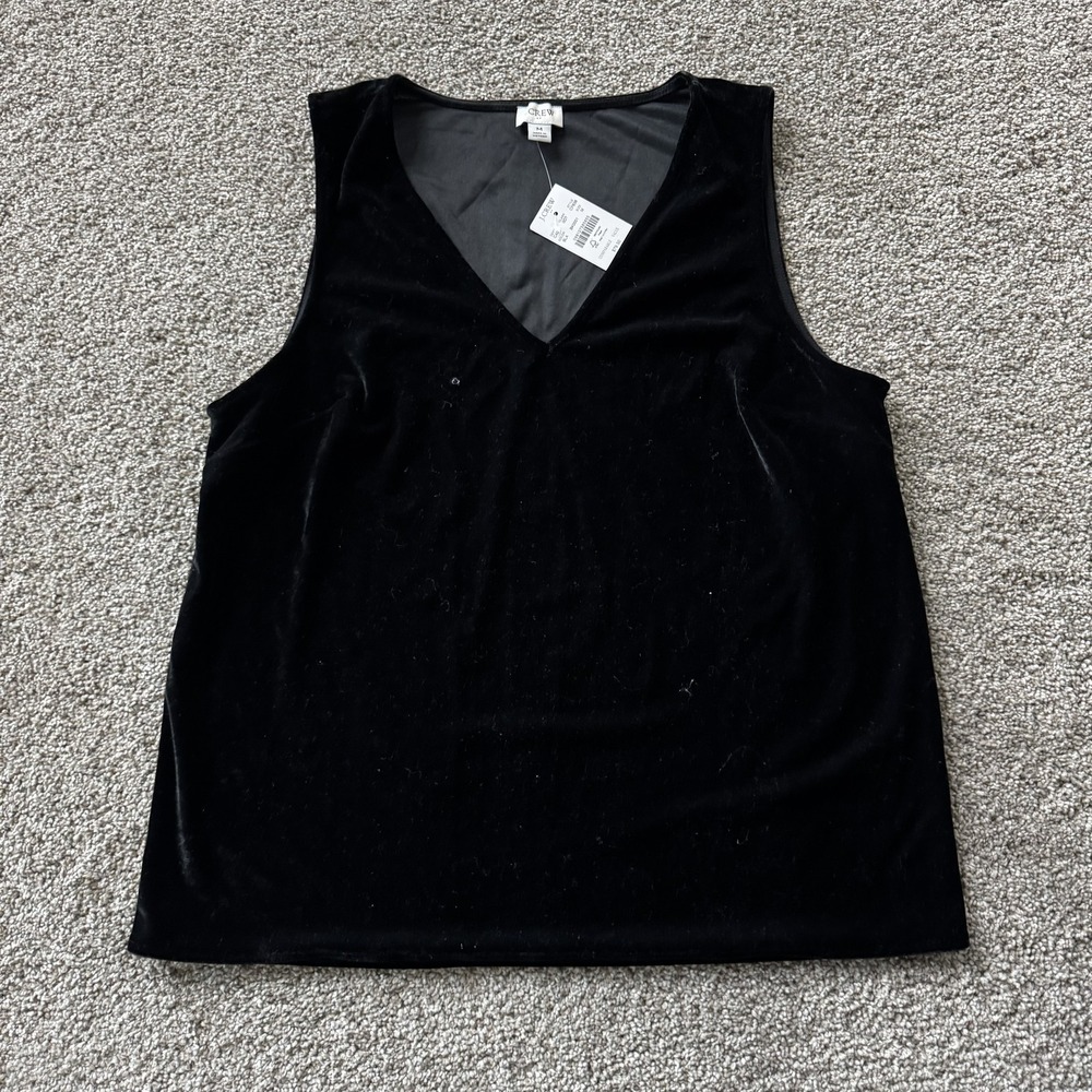 J.Crew Tank Top Womens M Black Velvet V Neck Sleeveless Holiday Party Top